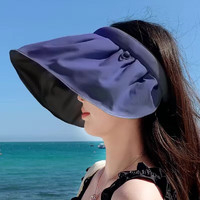 mikibobo 米奇啵啵 防晒帽女遮阳帽UPF50+大檐沙滩可折叠太阳帽  藏蓝色