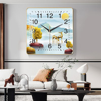 靜音準時裝飾畫掛鐘客廳晶瓷畫正方形家用鐘表臥室掛鐘餐廳辦公室