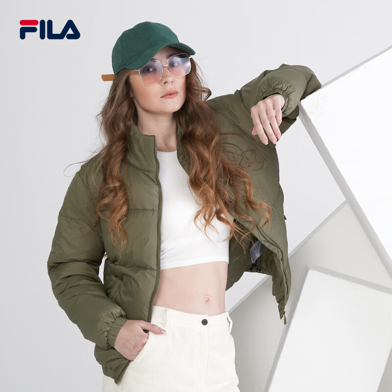 FILA 斐乐 女士运动棉服立领开衫保暖外套休闲上衣面包服欧版 橄榄绿 M