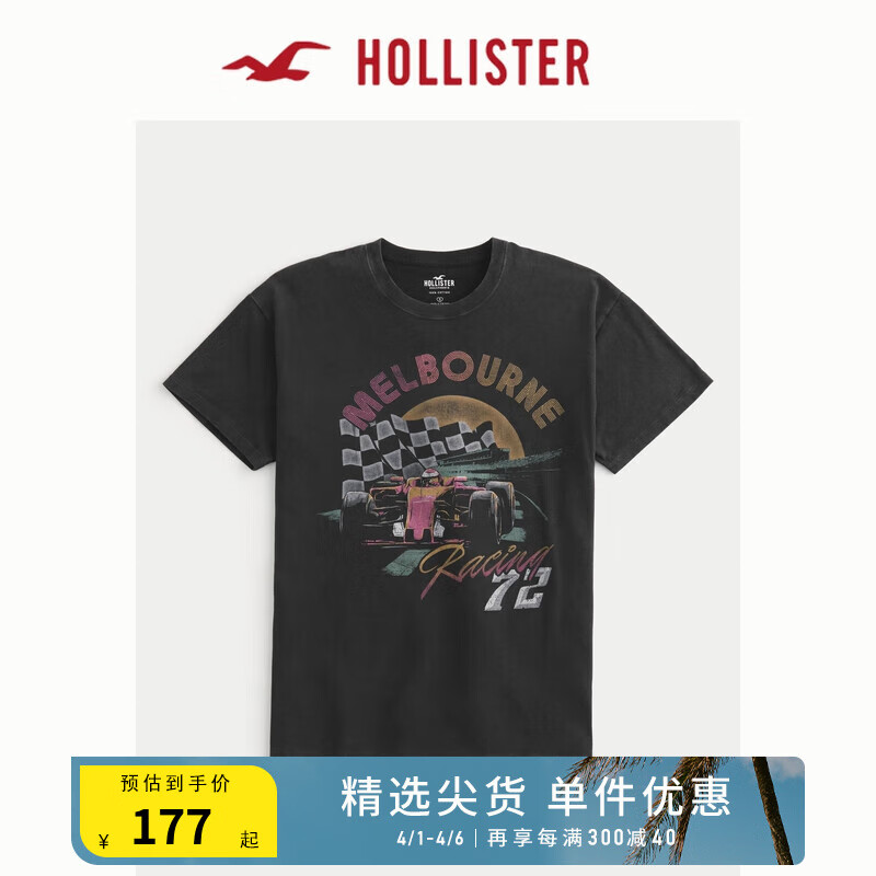 HOLLISTER24春夏棉质美式风宽松图案短袖T恤 女 357373-1 黑色 XXS (160/80A)