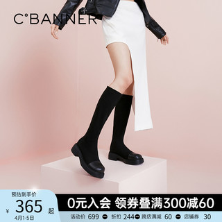 C.BANNER 千百度 女鞋秋冬新款长靴弹力靴袜靴厚底时尚瘦瘦靴高筒真皮靴子