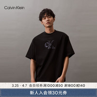 Calvin Klein Jeans24春夏男士休闲字母印花宽松纯棉重磅短袖T恤J325509 BEH-太空黑 L