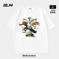 GLM 联名短袖t恤男女同款休闲卡通风夏季纯棉青少年潮牌T 白#GL功夫熊猫 2XL