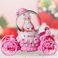 IMVE 水晶球音樂盒兒童禮物洛麗塔公主旋轉八音盒玩具送女孩生日3-14歲 粉色馬車