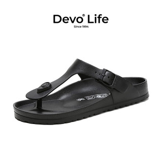 Devo 的沃 Life的沃拖鞋男女同款夹趾凉拖沙滩时尚轻质防水海滩人字拖1803 黑色EVA 38