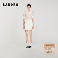 SANDRO2024早春女装法式衬衫领钻饰短款针织上衣SFPPU02150 淡褐色 0
