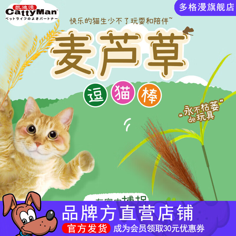 多格漫猫咪玩具 麦芦草逗猫棒宠物互动逗猫杆 长款 麦穗2支