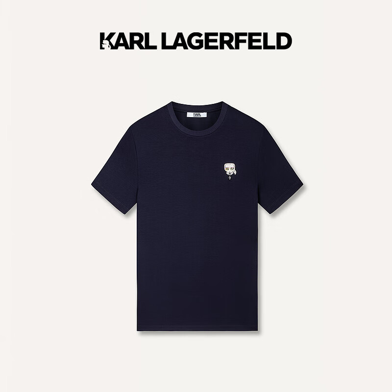 Karl Lagerfeld卡尔拉格斐轻奢老佛爷男装 24夏款logo钉珠圆领短袖T恤 藏青 56