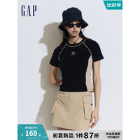 Gap 盖璞 女装2024夏季logo撞色拼接明线针织短袖T恤套头上衣889920 黑色 160/80A(S) 亚洲尺码