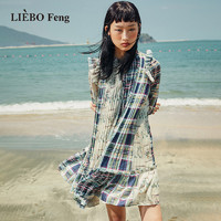 LIEBO 裂帛 Feng2023年夏新商场同款甜酷风系带花边雪纺长袖连衣裙