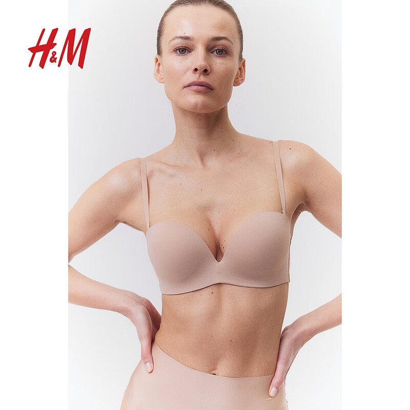 H&M女士文胸2024夏细纤维强力聚拢型半杯文胸1209298 米色 C80