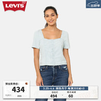 Levi's李维斯24夏季女士复古时尚方领牛仔短上衣 蓝白条纹 A7332-0006 L