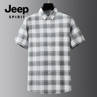 Jeep 吉普 衬衫男短袖免烫夏季格子商务休闲大码衬衣上衣男装 灰色 2XL