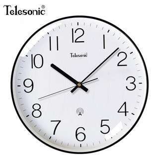 天王星（Telesonic）简约挂钟客厅钟表自动对时电波钟表挂墙家用免打孔时钟 黑色直径35CM