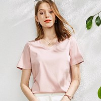 mihuang 米皇 春夏热销V领纯色亲肤透气休闲短袖女式T恤