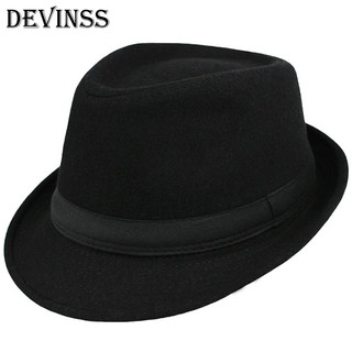 Devinss 丹文斯 礼帽男士秋冬季新款休闲保暖毛呢帽爵士舞帽子时尚有型毡帽 黑色