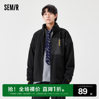 Semir 森马 外套男宽松冬季拼接撞色字母印花加绒保暖男生夹克潮新款