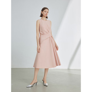 朗姿 无袖别致设计感法式气质裙子女2024年夏新款高级感显瘦连衣裙 石盐粉色 M