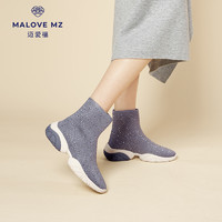 MALOVE MZ女鞋烫钻厚底运动弹力靴袜靴女休闲靴短靴