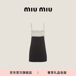 MIU MIU 缪缪 女士亮片饰刺绣罗缎卡迪迷你吊带连衣裙 黑色 40