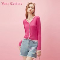 Juicy Couture 橘滋 冰萃莓果Logo纽扣木耳边开襟女式针织衫