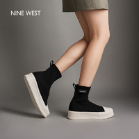 Nine West/玖熙弹力短靴女厚底飞织短筒袜靴休闲鞋