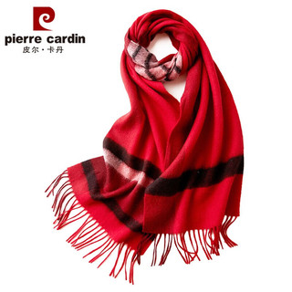 皮尔·卡丹 皮尔卡丹羊绒围巾女冬季保暖时尚格子女士围脖元旦新年礼物 大红色