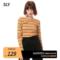 SLY 斯赖 奥莱 秋季甜美条纹纯色低圆领logo长袖T恤女030EAR90-8230