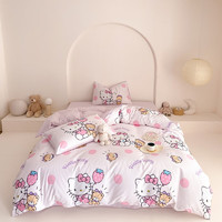 三丽鸥（SANRIO）床上四件套纯棉100%纯棉卡通宿舍家用单双人全棉床单被套被罩 Hello Kitty 1.8m床笠款（床笠1.8*2m）