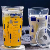 帕莎帕琦（Pasabahce）玻璃杯钢化耐热带盖吸管杯儿童牛奶饮料咖啡杯570毫升蓝色 570毫升蓝色印花