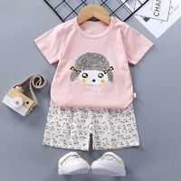 Zhuan'Yi 专一 短袖套装男童婴儿夏季两件套女童半袖0-7岁卡通宝宝T恤婴儿衣小童