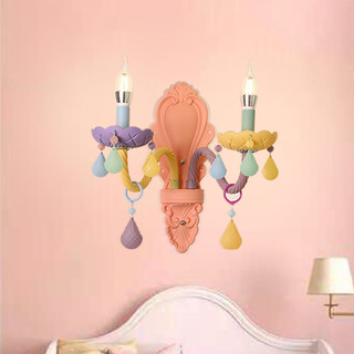 欧潮 北欧马卡龙彩色水晶壁灯客厅卧室儿童房美式女孩公主家装灯具灯饰