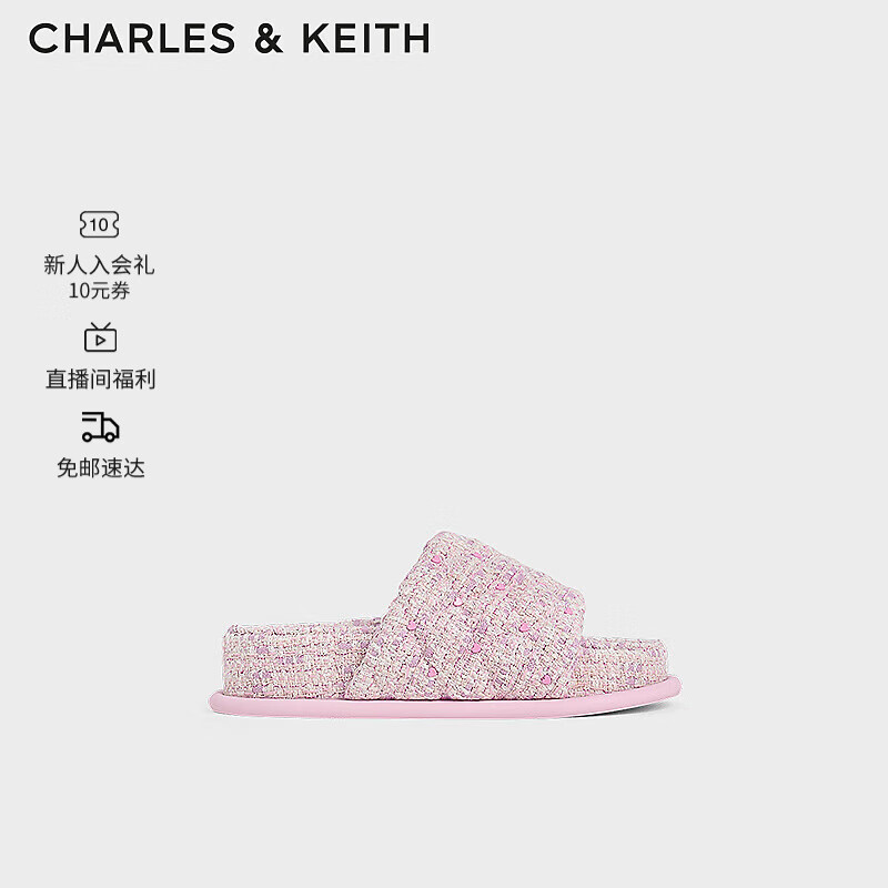 CHARLES&KEITH【海岛假日】24春季爱心外穿厚底一字拖CK1-70381026 粉红色Pink 36