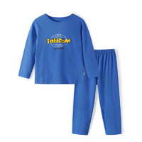优贝宜男童睡衣儿童家居服夏季薄款纯棉女童空调服套装宝宝衣服 蓝色 160cm