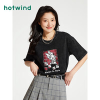 热风（Hotwind）短袖t恤女2024年夏季女士米奇家族系列休闲亲肤通勤短T 01黑色 S