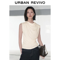 UR2024夏季女装法式优雅气质褶皱荡领修身无袖T恤UWG440052 浅黄色 XL