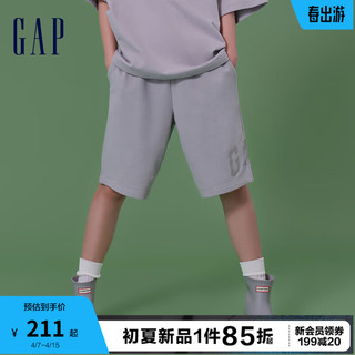 Gap男装2024夏季法式圈织柔软logo抽绳短裤宽松休闲裤889603 灰色 185/92A(XXL)亚洲尺码