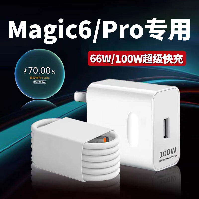 瑞卡瞬适用荣耀Magic6Pro充电器100W超级闪充华为荣耀magic6手机充电器66w瓦honor荣耀magic6pro快充头6A 【100W闪充】 充电头+2米线（套装）