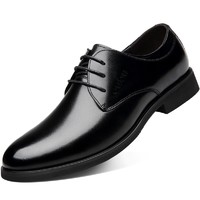 讴步（oubu）英伦牛皮商务休闲皮鞋男婚鞋正装工作皮鞋 黑色-四季款 42 42码(260)