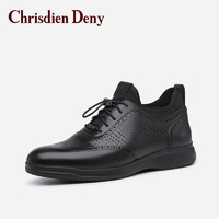 克雷斯丹尼（Chrisdien Deny）男士休闲鞋户外运动鞋通勤百搭舒适冲孔透气时尚鞋 黑色GKH9901N1C 38