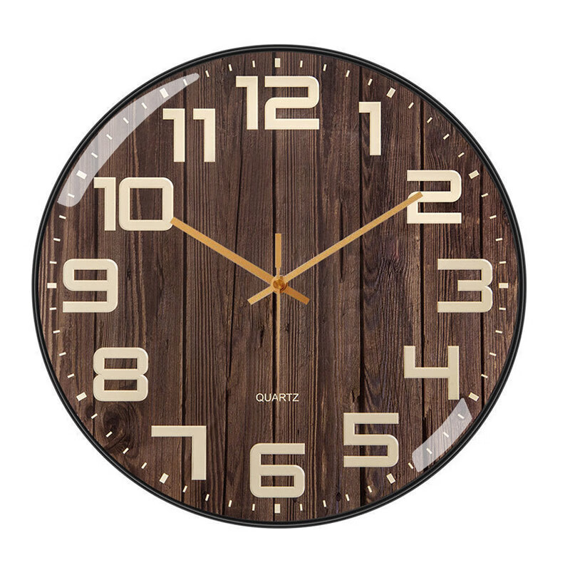 卡施利（KASLY）钟表挂钟客厅创意时钟简约家用免打孔石英挂墙表卧室 木纹黑框 8英寸（20厘米