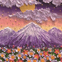 金卡罗装饰画3d油画拼图裱框风景治愈系ins成人解闷消磨玩具 1000片鲜花富士山