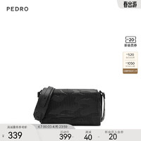 Pedro牛皮迷彩纹翻盖小方包斜挎单肩包男包PM4-96500011 黑色 综合色