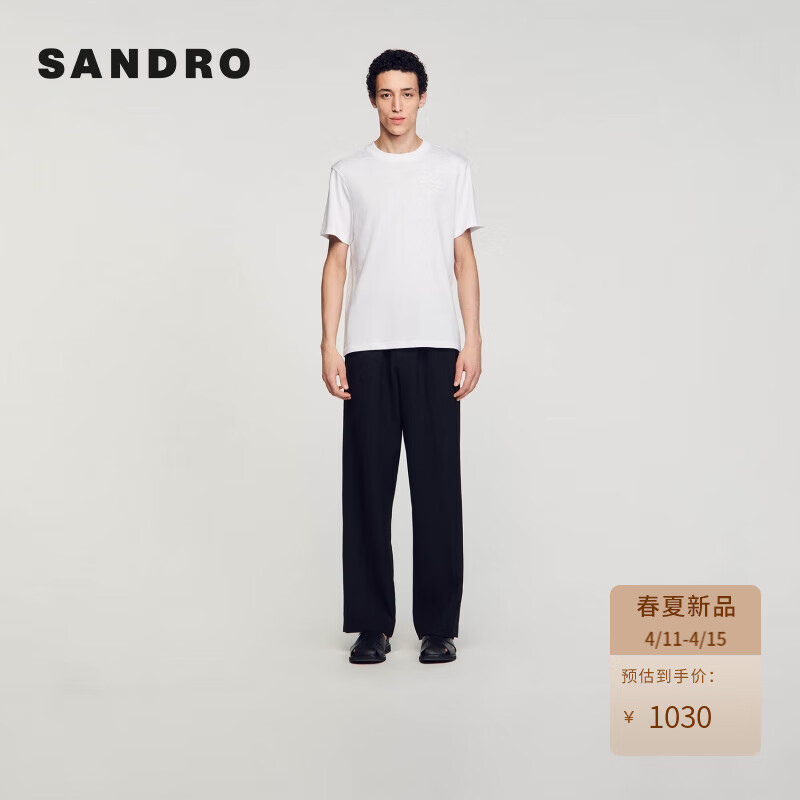 SANDRO2024春夏男装胸前压花棉质圆领白色T恤上衣SHPTS01426 10/白色 XS