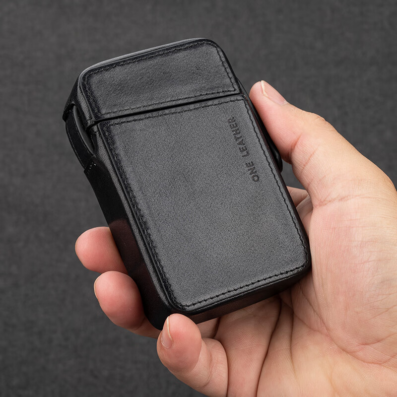 一皮（ONE LEATHER） 烟盒20支装粗支便携式保护套超薄创意牛皮软硬盒烟包高级个性礼 黑色 20支