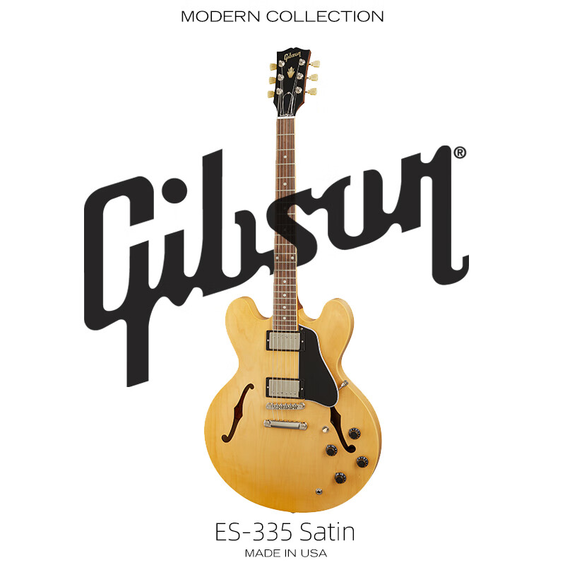 Gibson吉普森 ES-335 Satin 原木色哑光半空心布鲁斯摇滚爵士美产电吉他 38英寸 哑光原木色