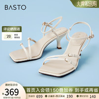 百思图（BASTO）24夏季时尚气质一字带凉鞋细高跟女条带凉鞋M1022BL4 米色M1022BL4 37