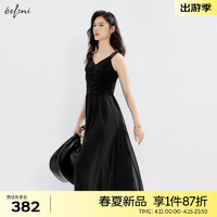 伊芙丽（eifini）伊芙丽浪漫设计感假两件透感飘逸感吊带长款连衣裙2024夏装 黑色  155/80A/S