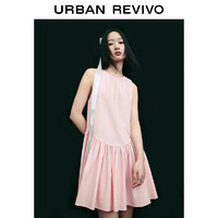 URBAN REVIVO UR2024夏季女装甜美减龄系带打褶圆领无袖连衣裙UWU740038 冷粉色 M