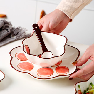 创意简约可爱猫爪碗碟陶瓷餐具套装家用餐盘汤碗拉面饭碗甜品碗勺